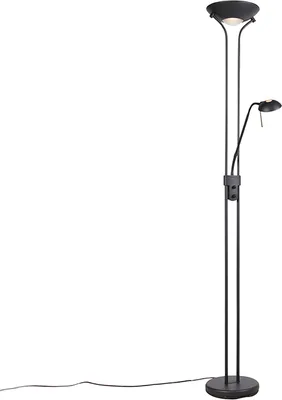 Zdjęcie produktu dla Lampa stojąca czarna z lampką do czytania, w tym LED i ściemniacz - Diva 2