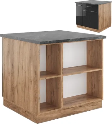 Produktbild von Kücheninsel Vicco Fame-Line Anthrazit Hochglanz/Goldkraft Eiche 90 cm mit Schublade, ohne Arbeitsplatte, Model 38718
