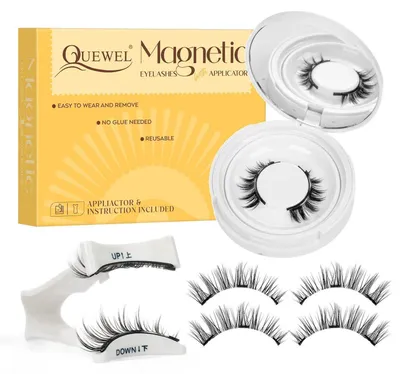 Image de Ensemble de faux cils magnétiques avec applicateur, aspect naturel, réutilisables, sans colle