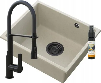 Produktbild von Manado Beige Unterbaubecken Schwarz + Vegas Wasserhahn