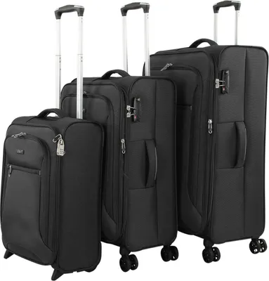 Produktbild von Koffer 3er Set Leicht Reise Trolley 4 Rollen mit Dehnfalte Schwarz Bowatex