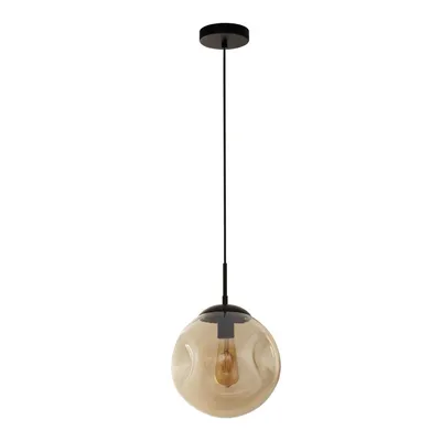Produktbild von Hängeleuchte Metall Rauchglas E27 Ø 25 cm rund H: max. 120 cm Schwarz Champagner Kugel Schirm Retro Design