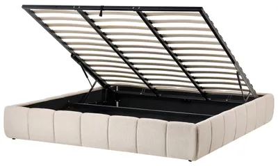 Produktbild von BELIANI Bett Hellbeige Stoff Gepolstert Gesteppt mit Lattenrost 180x200 cm Hochklappbar Bettkasten Modernes Polsterbett Doppelbett Wolkenbett