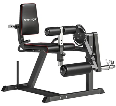 Image de Machine de flexion et extension des jambes, position assise - Appareil d'entraînement des jambes - Charge avec poids - Siège réglable - Entraînement des cuisses et des fessiers - Pour salle de sport à domicile
