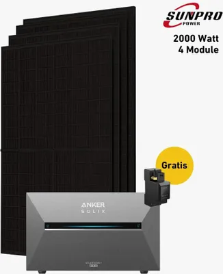 Produktbild von 2000 Watt, Bifazial Komplettset, Balkonkraftwerk, Anker SOLIX Solarbank 3 E2700 Pro, Anker SOLIX Anschlusskabel 15 m