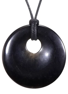 Produktbild von Morella Damen-Halskette 80 cm mit rundem Edelstein Anhänger schwarzer Obsidian im Samtbeutel