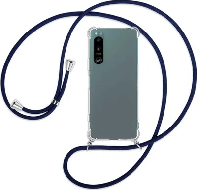 Produktbild von Handykette Backcover-Schutzhülle mit Band (Metall silberfarben) für Sony Xperia 5 IV (6.1'') - dunkelblau