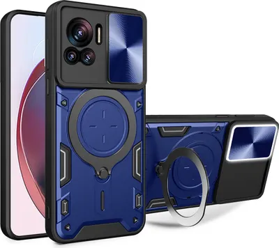 Produktbild von Handyhülle für Motorola Edge 30 Ultra /Moto X30 Pro Dual-Layer Stoßfest Rüstung Hülle mit Dia Kameraschutz und Kreisförmig Ring Ständer Blau
