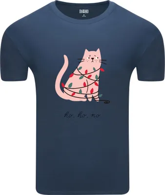 Produktbild von Diarbo Herren Weihnachts-T-Shirt Weihnachtsgeschenk Verheddert Katze Dunkelblau Gr.XL