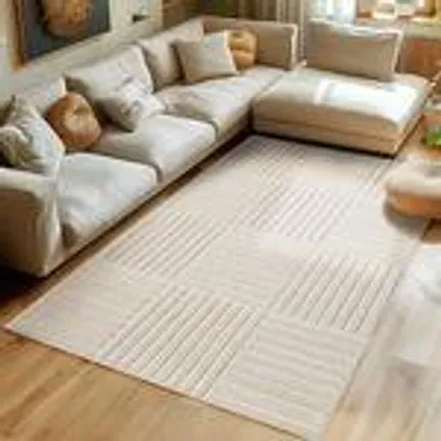 Produktbild von Skandinavischer Boho Wohnzimmerteppich mit Hoch-Tief-Effekt weich pflegeleicht strapazierfähig kombinierbar , Größe : 160 x 230 cm , Farbe : Creme-2