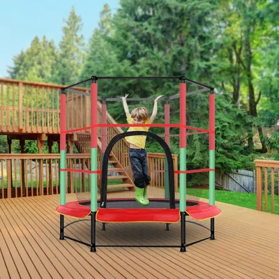 Produktbild von Gartentrampolin Kindertrampolin Ø140cm Trampolin Outdoor mit Netz für den Garten,Outdoor Rot