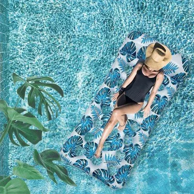 Produktbild von Faltbare Sonnenliege für Erwachsene - 4-in-1 Wasserhängematte - aufblasbare Schwimmbecken - tropische Regenwald Thema - Strand Spielzeug (blau) Wasserhängematte