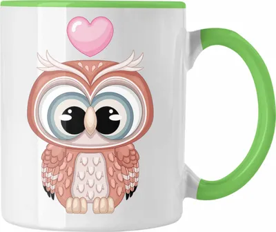 Produktbild von Trendation - Eulen Grafik Herz Tasse (Grün)