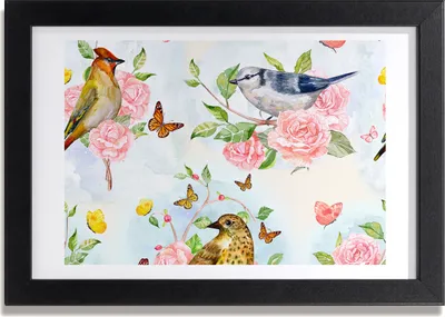 Produktbild von Bild 30x20 MDF-Rahmen, Wandkunst Vögel und Rosen