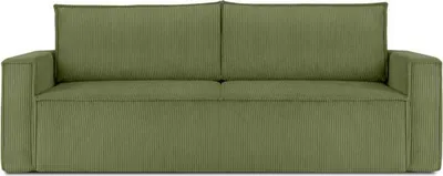 Produktbild von KONSIMO Schlafsofa in Pet Friendly Cord-Stoff mit Armlehnen "NAPI", Grün, Cordstoff, Loft, 228x89x101 cm