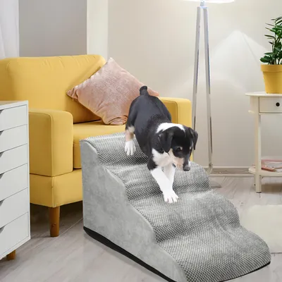 Produktbild von Yakimz Haustiertreppe Tierunterlage Treppe Unterlage für Katzen und Hunde Grau 4 Stufen Hundetreppe