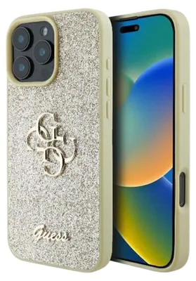 Immagine prodotto di Guess Custodia fissa Glitter Big 4G per Iphone 16 Pro - Oro