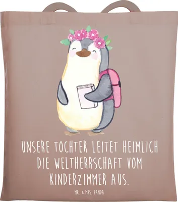 Produktbild von Mr. & Mrs. Panda Shopping Tasche Tochter Weltherrschaft - Braun Pastell - Geschenk, Schultasche, Tote Bag, herzerwärmende Sprüche, Einfallsreichtum, Liebe, Familienleben
