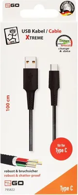 Immagine prodotto di 2GO USB Lade-/Datenkabel "Xtreme" USB Type C 3.1  1m schwarz