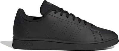 A black Adidas Advantage Base sports shoe is shown from the side against a white background.