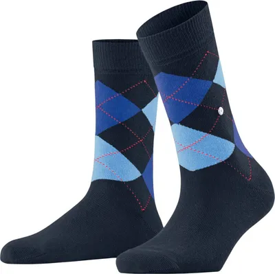 Image de Chaussettes Burlington pour femmes - Queen, chaussettes courtes, coton, motif en losange, emblème logo bleu foncé/marine/bleu clair