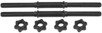 Productafbeelding van Set van 2 halterstangen - 45 cm x 24 mm - Korte halterstangen - Gewichtheftermen - Antisliphandgrepen - Veiligheidsklemmen - Haltersgewichten