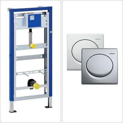Produktbild von GEBERIT DUOFIX BASIC Urinal Vorwandelement mit GEBERIT HyBasic Betätigungslatte, chrom matt