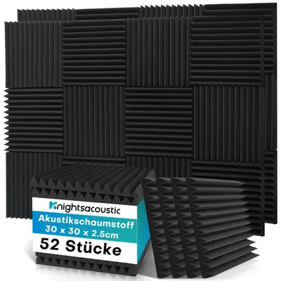 Obrázok produktu pre 52 kusov, rozmery 30 x 30 x 2,5 cm, akustické penové panely na odhlučnenie, vhodné do štúdií a kancelárií