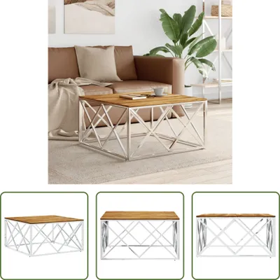 Produktbild von The Living Store Couchtisch Silbern Edelstahl und Massivholz Akazie