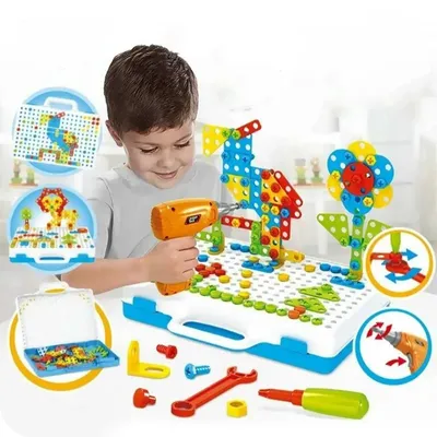Obrázok produktu pre REVENTO® Hračka na kolíkovanie hra na náradie s elektrickou vŕtačkou Montessori detské hračky pre deti vzdelávacie hračky 237 kusov