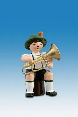 Produktbild von Holzfigur Musikanten mit Hut und Tuba sitzend Höhe 7cm NEU