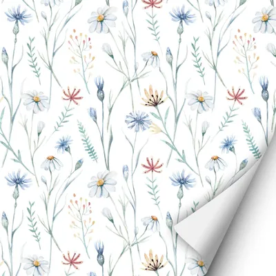 Produktbild von 2 x 0,9 m selbstklebende Folie - Blumenwiese blau weiß Klebefolie Dekorfolie Möbelfolie
