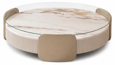 Image de Table basse ronde beige avec plateau en verre  Table en bois pour le salon