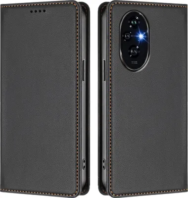 Produktbild von Handyhülle für Honor 200 Pro, Kunstleder Klapphülle Stoßfeste Magnetische Hülle mit Ständer Schwarz
