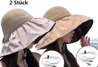 Produktbild von Sonnenhut 2 Stück Sonnenhut Damen, Sonnenschutz Sommerhut für Damen Breite Krempe Outdoor Gartenhut Faltbar