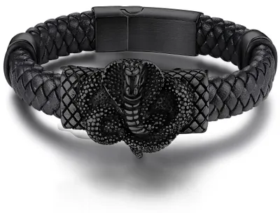 Produktbild von Lederarmband personalisiert – Herrenarmband mit Gravur – im Gothic-Stil – schwarzes Lederband – 19/21/23 cm – Perfektes Geschenk für Männer – Schmuckstück