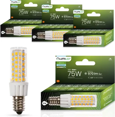 Produktbild von LUMILED Lampen LED E14 T25 4er Set Leuchtmittel 10W (ersetzt 75W) 6500K Kaltweiß 970lm 320° 230V Kühlschranklampe Kühlschrank Backofen Haube