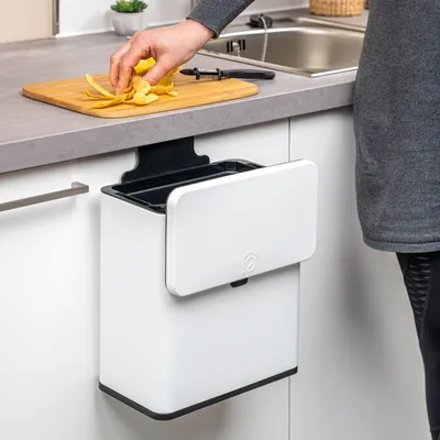 Zdjęcie produktu dla pojemnik na odpady organiczne eluno 6L z filtrem zapachów, do zawieszenia, postawienia lub przyklejenia, pojemnik na kompost, 3 opcje montażu, biały matowy