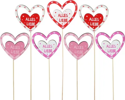 Produktbild von Blumenstecker Herz aus Holz Deko für Blumenarrangements und Geschenke, 12 Stück