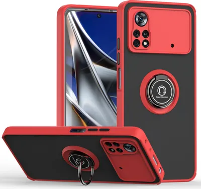 Image de Étui pour Xiaomi Poco M4 Pro 4G étui en TPU translucide mat avec support d'anneau et stand Rouge