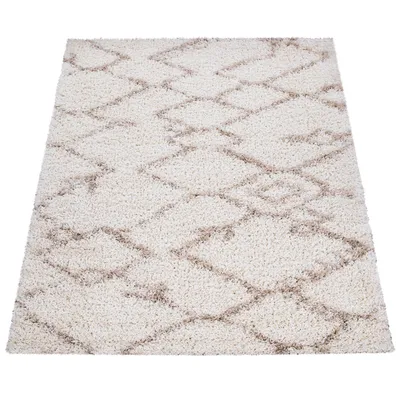 Immagine prodotto di Tappeto a pelo lungo per soggiorno Shaggy a pelo lungo Moderno Boho Skandi Motivo a rombi Dimensioni 80 cm rotondo