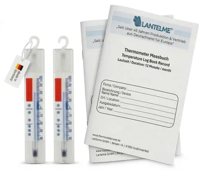 Produktbild von Je 2 Stück Kühlschrankthermometer und Temperatur Messhefte DIN A5 im Set Gefrierschrank Kühltruhen Thermometer Dokumentation Heft