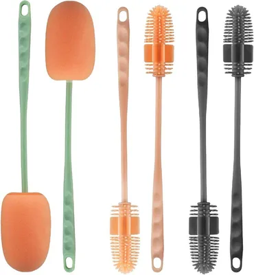 6 Stück Silikon Flaschenbürsten Reinigungsset mit langem Griff - ideal für Tassen und Wasserkocher