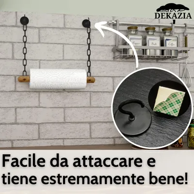 Immagine prodotto di DEKAZIA® porta rotolo da cucina nero legno portarotolo da cucina portarotolo da cucina porta scottex da parete porta rotolone da muro portarotoli da c