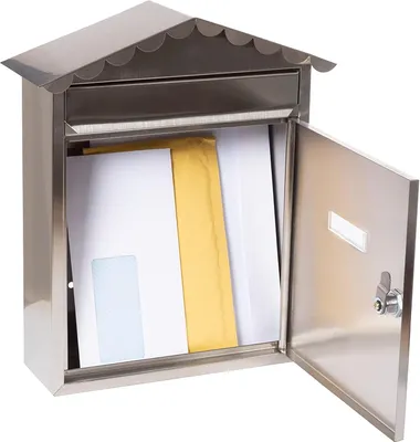 Produktbild von Edelstahl Briefkasten Größe M - DIN A4 - Wandbriefkasten Außen - Namensschild Klappe - Schutzdach - Einfache Montage