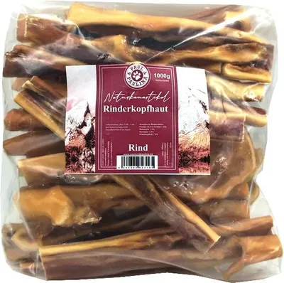 Produktbild von Paul & Paulina Rinderkopfhaut luftgetrocknet 1kg ca. 20cm lang Kausnack für Hunde
