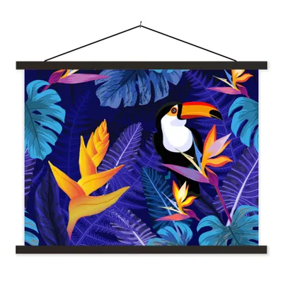 Produktbild von MuchoWow® Textilposter Dschungel - Tukan - Blumen - Pflanzen - Kinder - Lila - Tiere 120x90 cm mit schwarzem Rahmen - Aufhänger für Poster