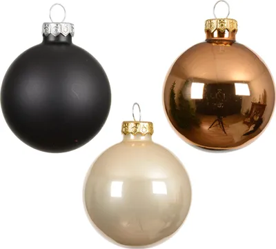 Produktbild von Weihnachtskugeln Glas 8cm 16 Stück - Schwarz / Braun Mix