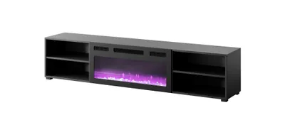 Obrázok produktu pre Televízna skrinka Rollo 180 cm BLACK Matt s elektrickým krbom BLACK Lowboard Sideboard Moderný TV stolík