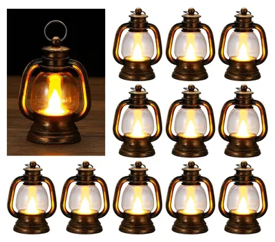 12 Mini-Laternen mit LED-Kerze, 10 cm, Retro Gold, Dekoration
